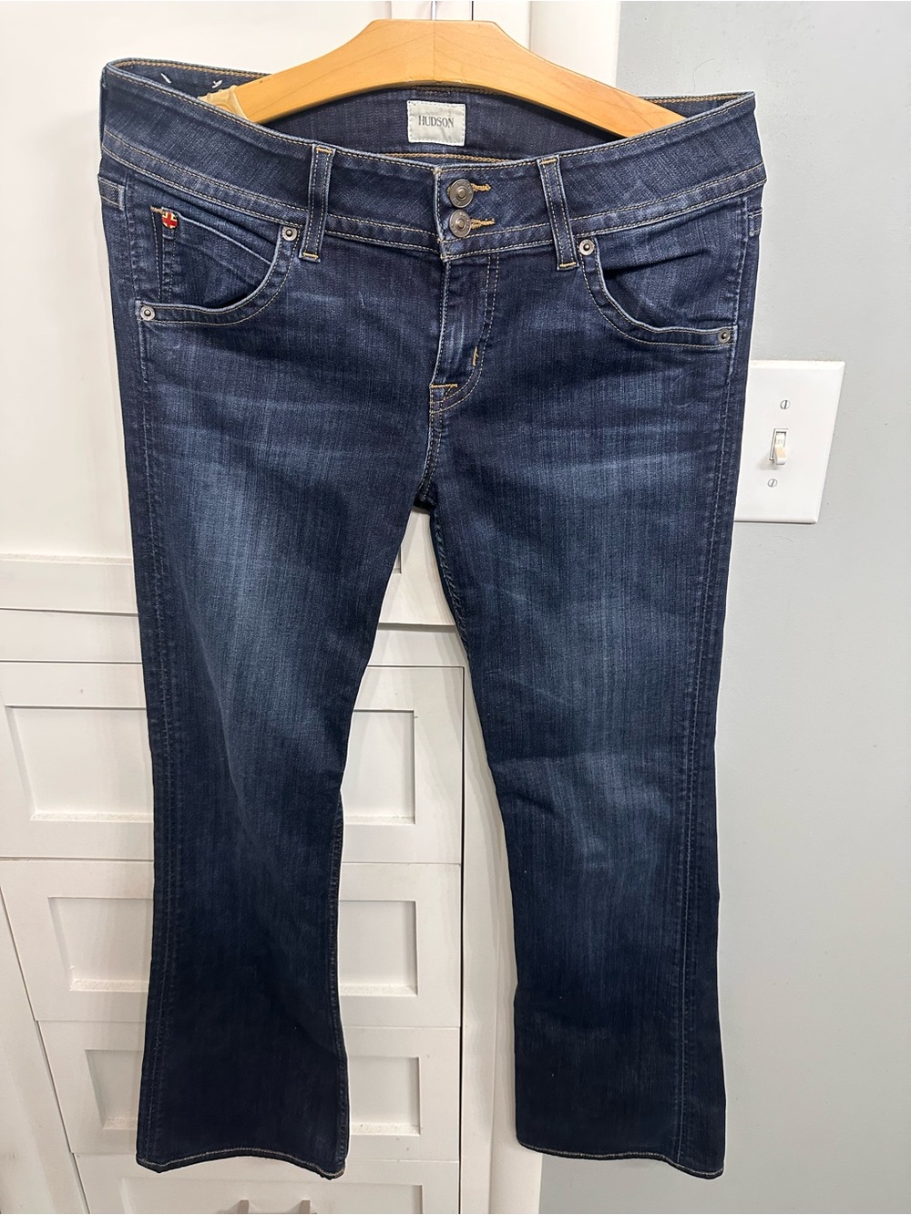 y2K Hudson Signature Bootcut Jeans Womens Size 30 Dark Wash Flap Pocket Stretch